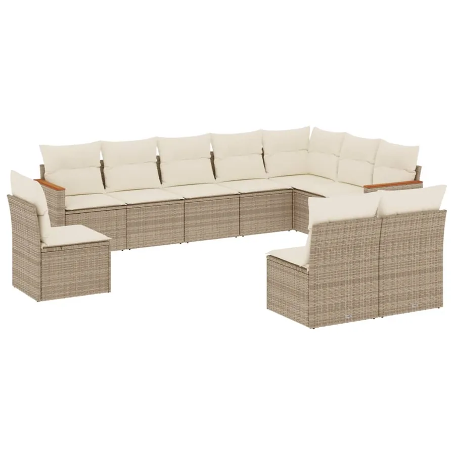 Salon de jardin avec coussins 10 pcs beige résine tressée - 2