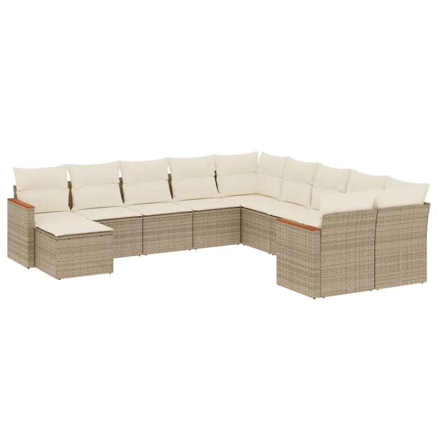Salon de jardin 11 pcs avec coussins beige résine tressée - 2