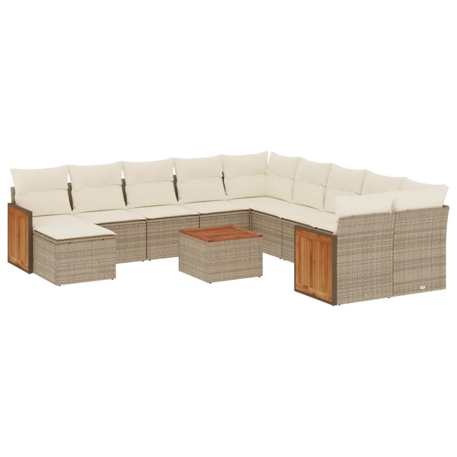 Salon de jardin avec coussins 12 pcs beige résine tressée - 2