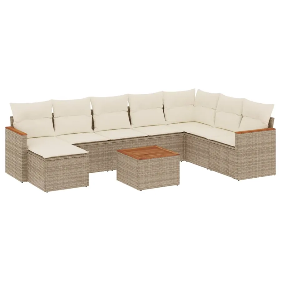 Salon de jardin avec coussins 9 pcs beige résine tressée - 2
