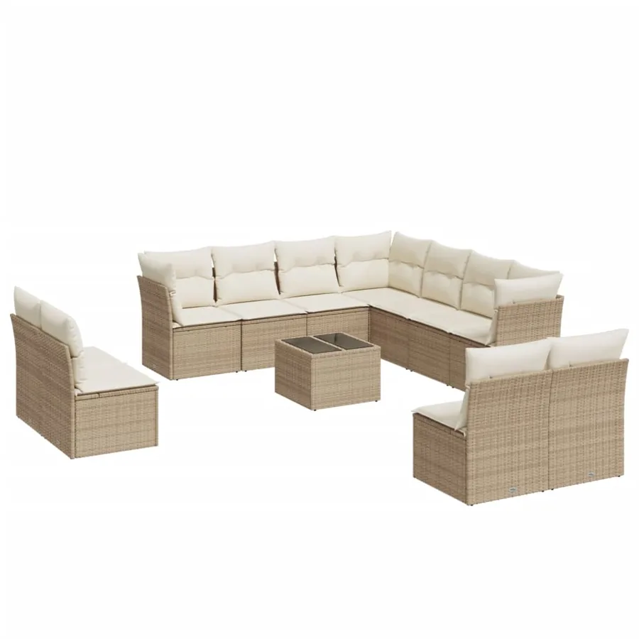 Salon de jardin avec coussins 12 pcs beige résine tressée - 2