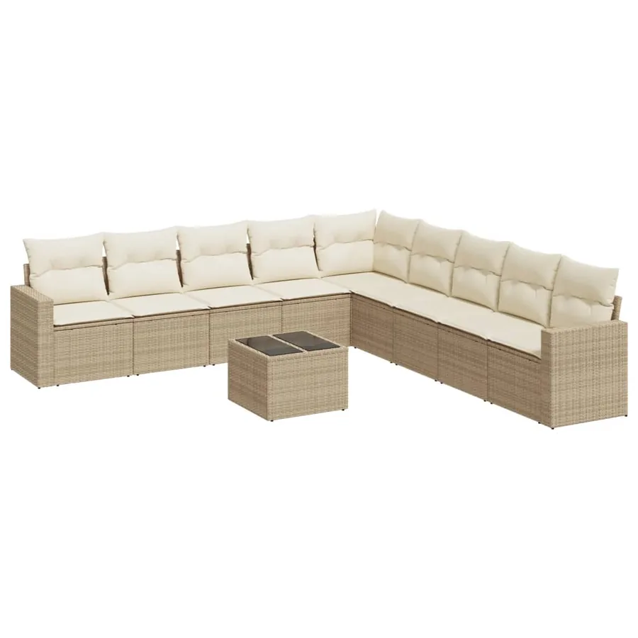 Salon de jardin avec coussins 10 pcs beige résine tressée - 2