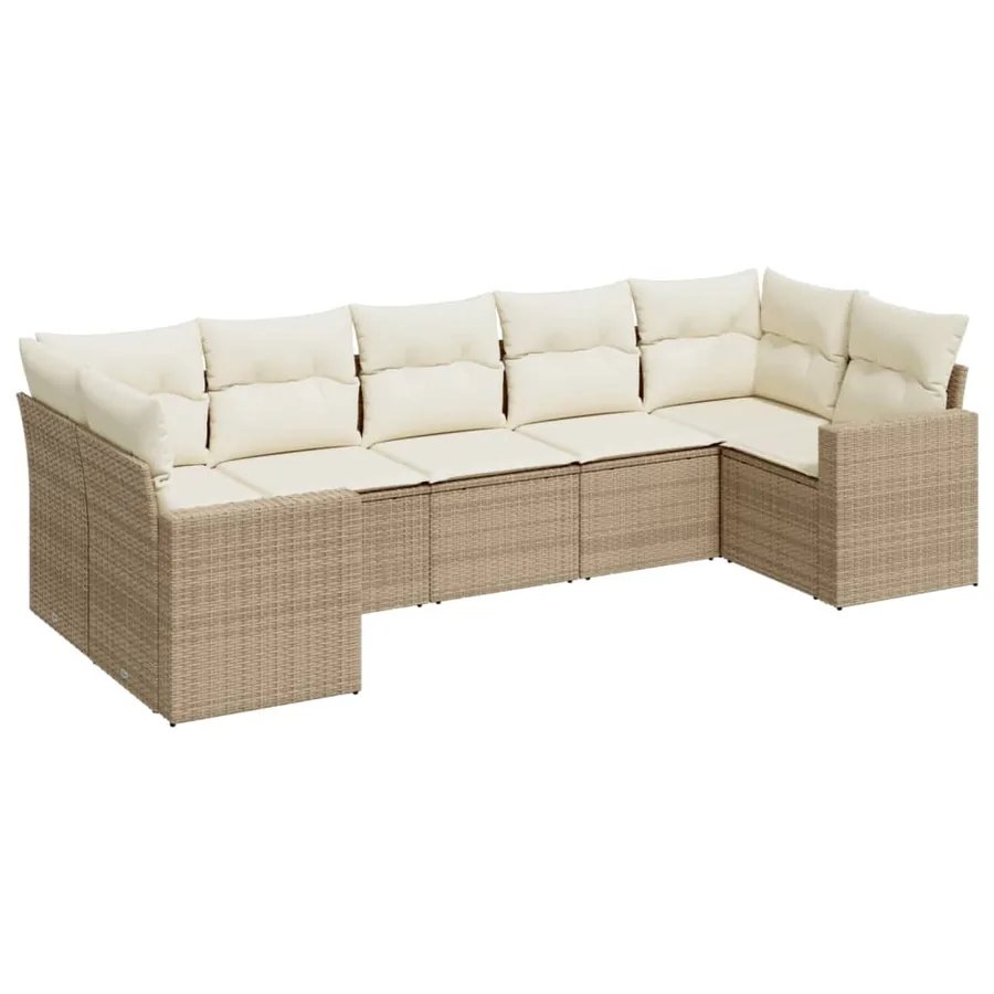 Salon de jardin avec coussins 7 pcs beige résine tressée - 2