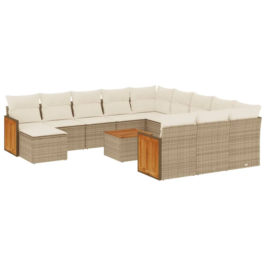 Salon de jardin avec coussins 13 pcs beige résine tressée - 2
