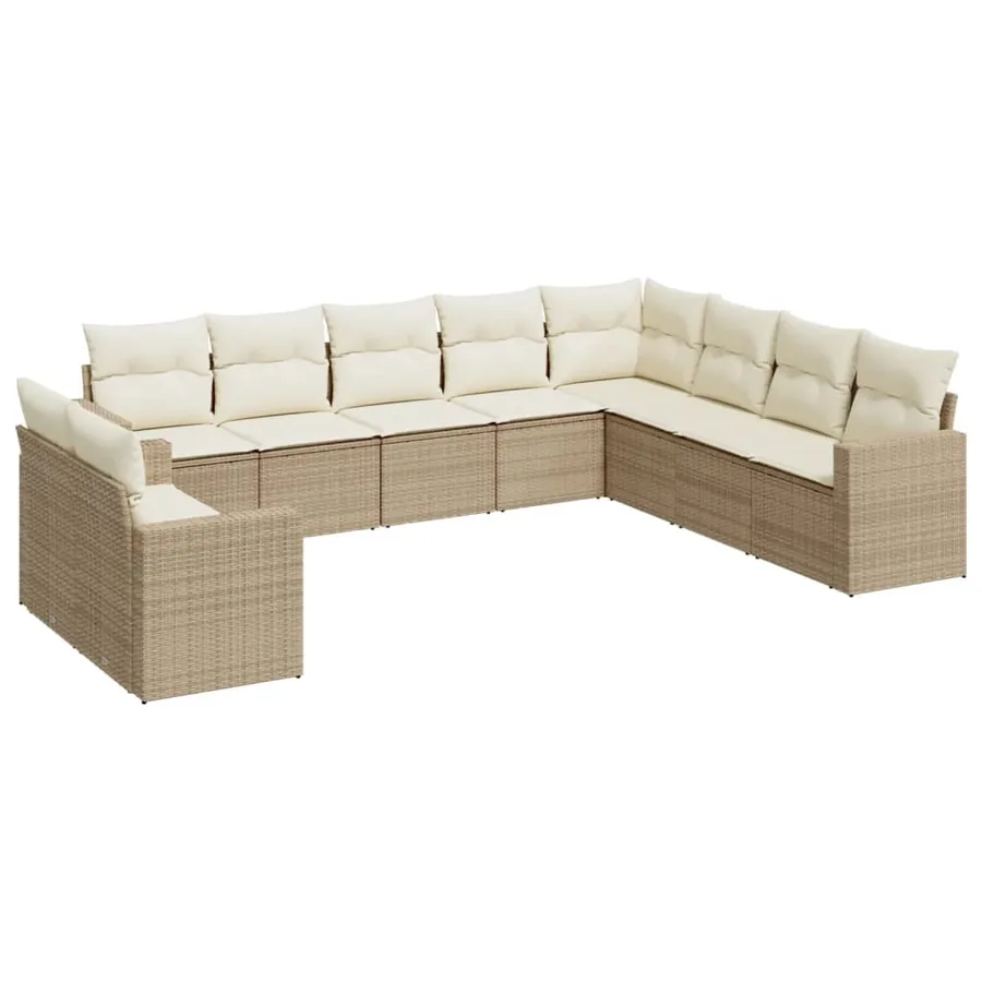 Salon de jardin avec coussins 10 pcs beige résine tressée - 2