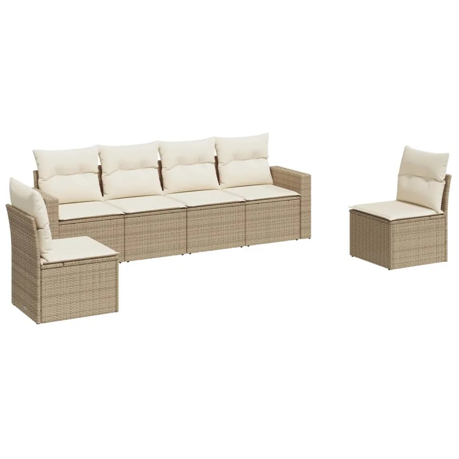 Salon de jardin avec coussins 6 pcs beige résine tressée - 2