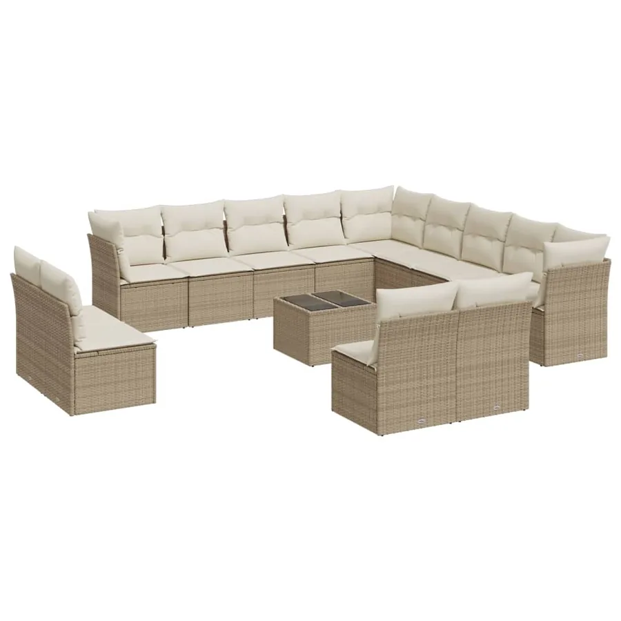 Salon de jardin avec coussins 14 pcs beige résine tressée - 2