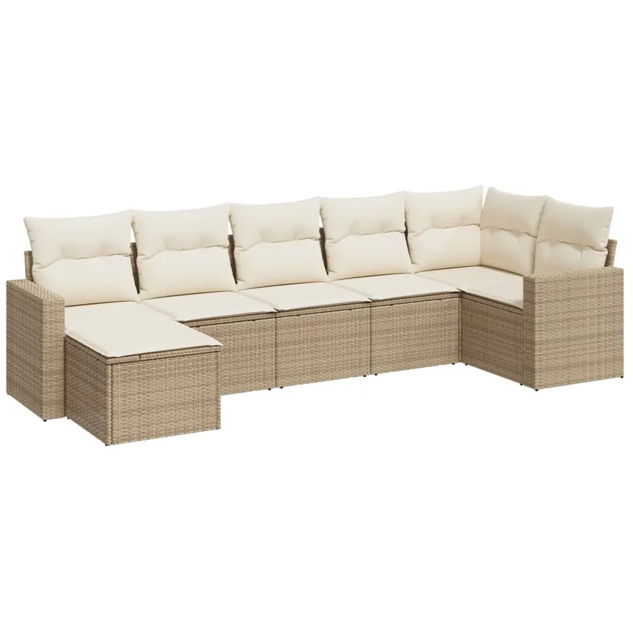 Salon de jardin avec coussins 7 pcs beige résine tressée - 2