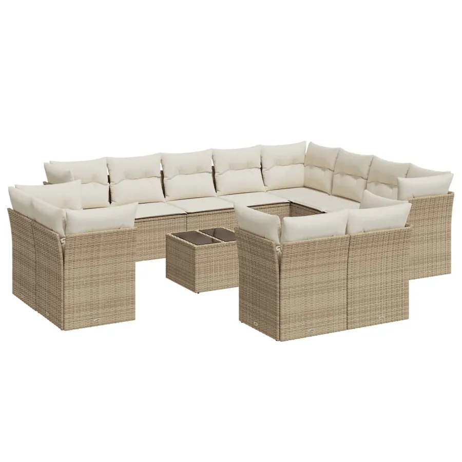 Salon de jardin avec coussins 13 pcs beige résine tressée - 2
