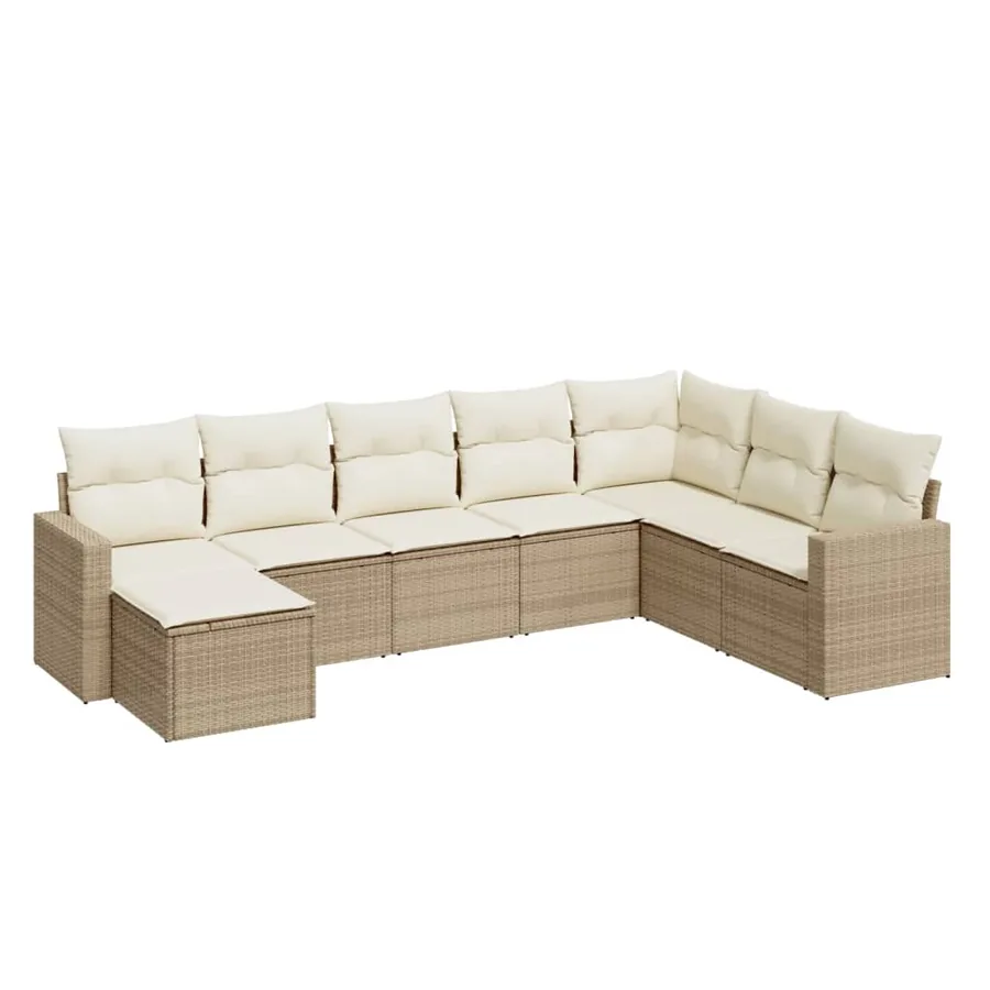 Salon de jardin avec coussins 8 pcs beige résine tressée - 2
