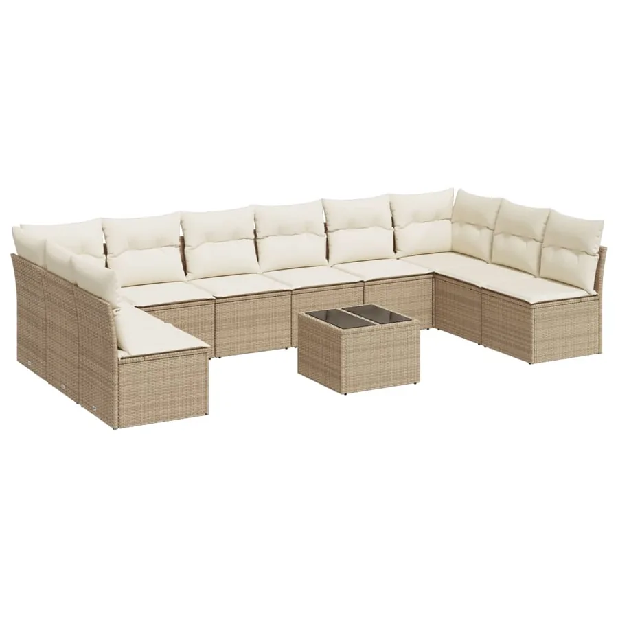 Salon de jardin 11 pcs avec coussins beige résine tressée - 2