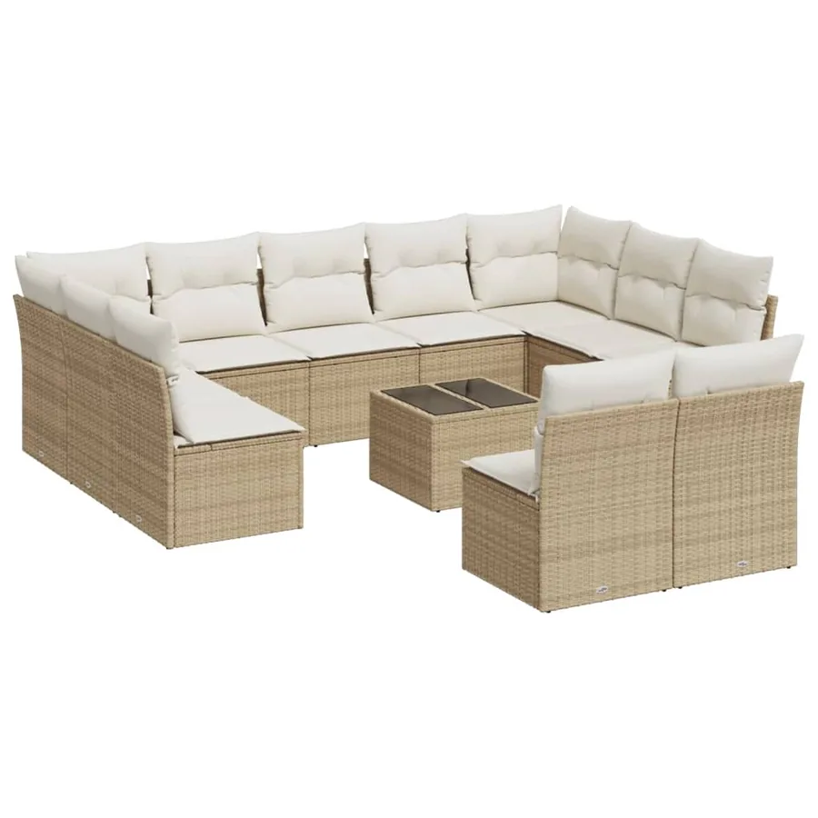 Salon de jardin avec coussins 12 pcs beige résine tressée - 2