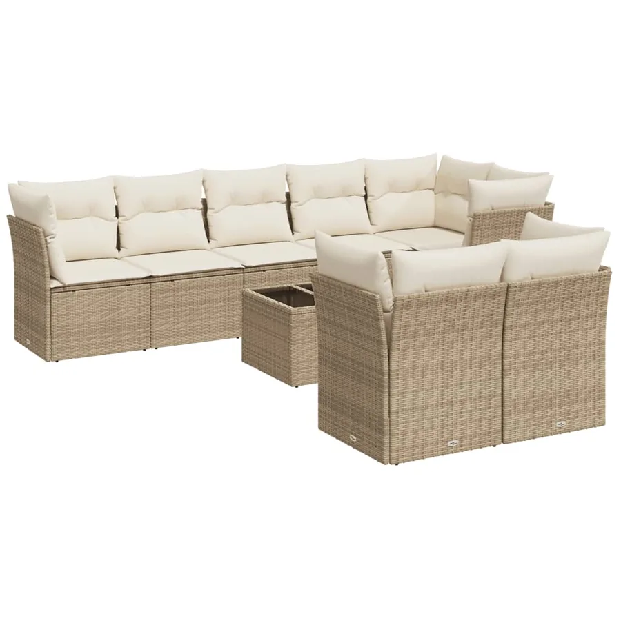 Salon de jardin avec coussins 9 pcs beige résine tressée - 2