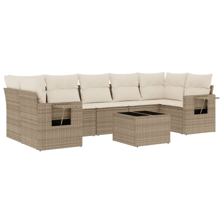 Salon de jardin avec coussins 8 pcs beige résine tressée - 2