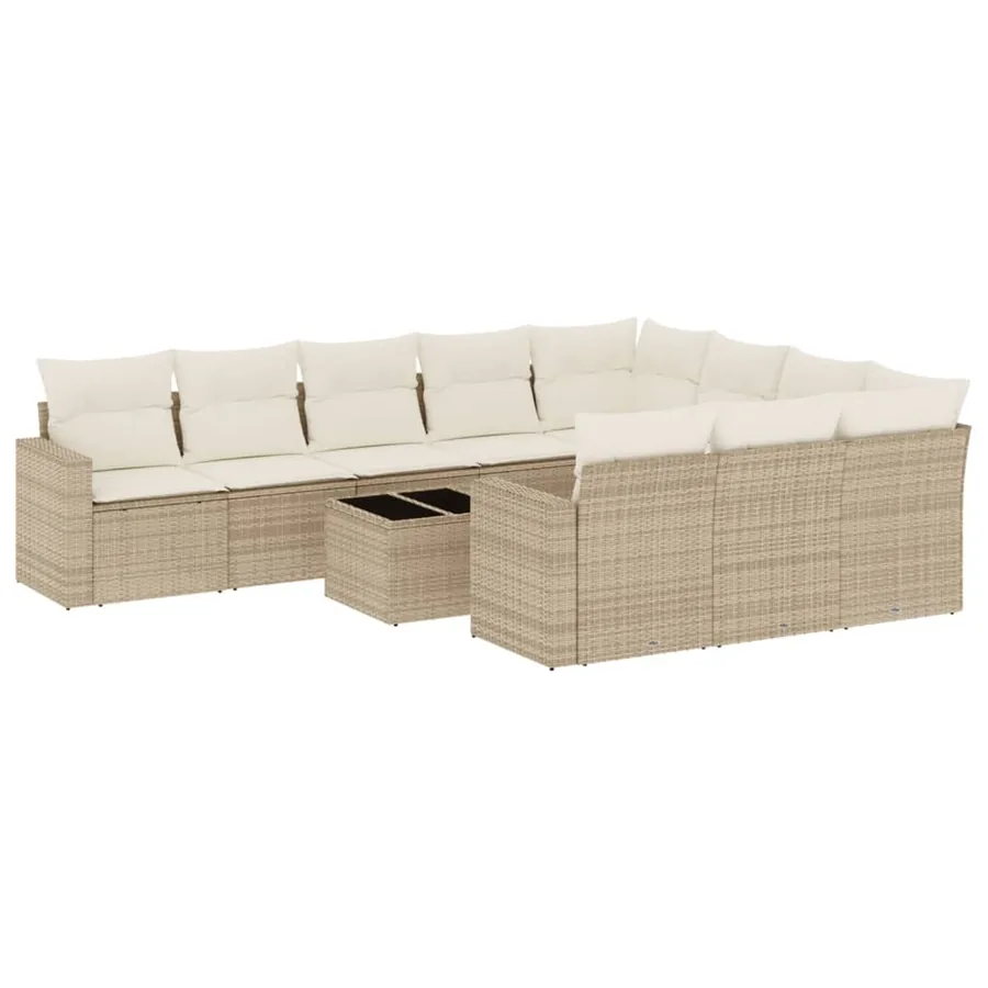 Salon de jardin 11 pcs avec coussins beige résine tressée - 2