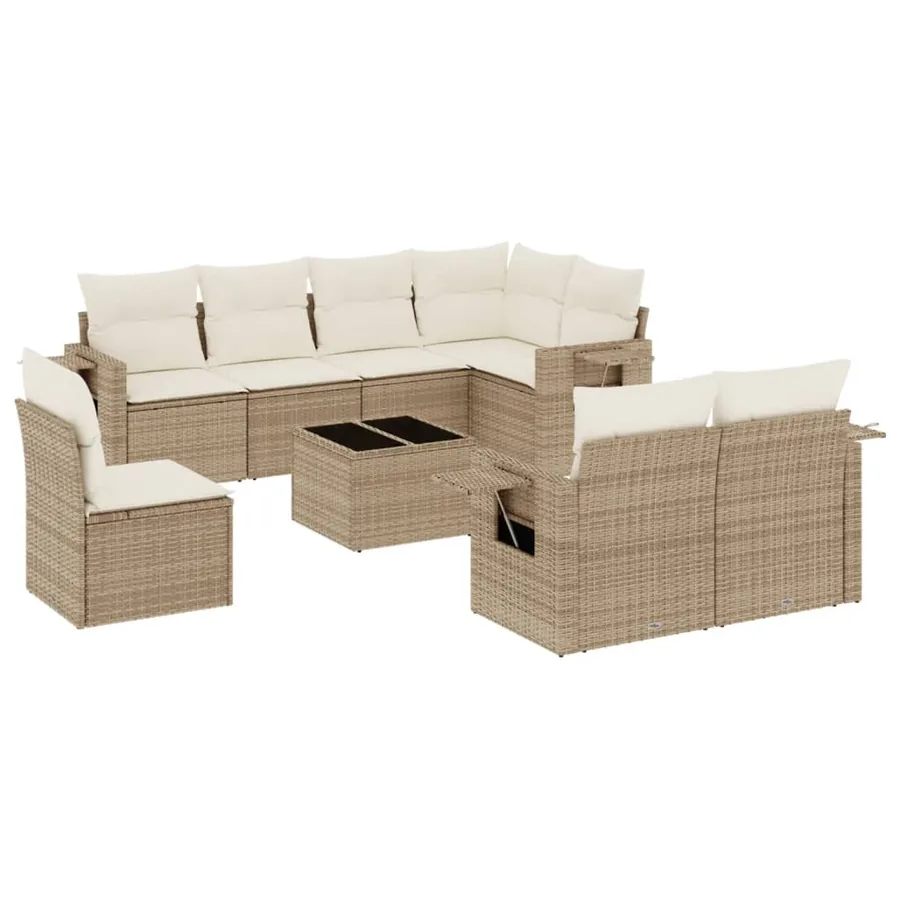 Salon de jardin avec coussins 9 pcs beige résine tressée - 2