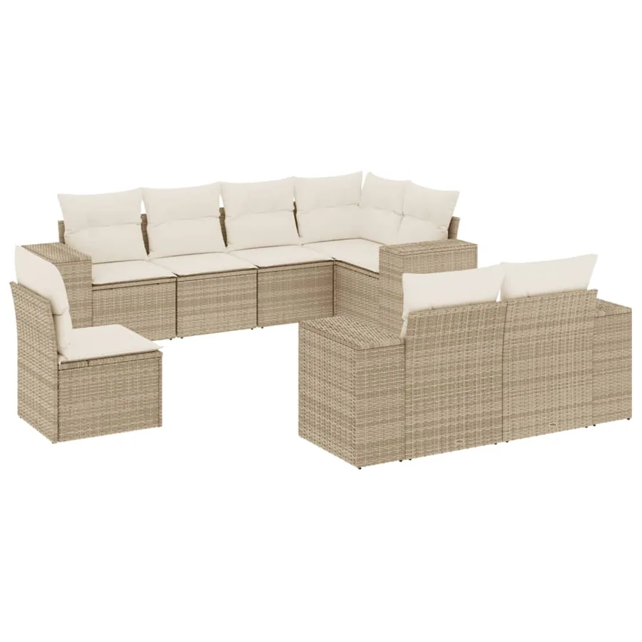 Salon de jardin avec coussins 8 pcs beige résine tressée - 2