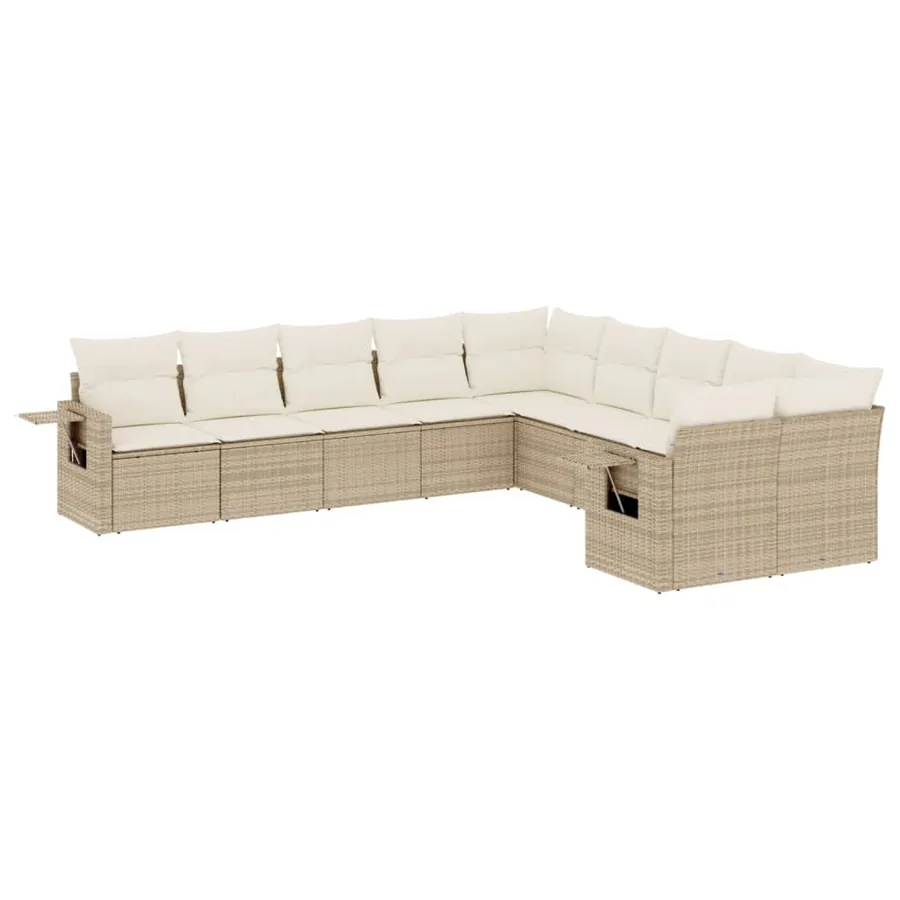 Salon de jardin avec coussins 10 pcs beige résine tressée - 2