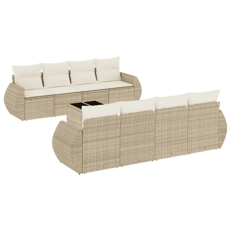Salon de jardin avec coussins 9 pcs beige résine tressée - 2
