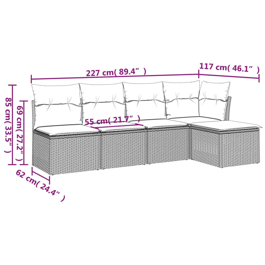 Salon de jardin avec coussins 5 pcs beige résine tressée - 3