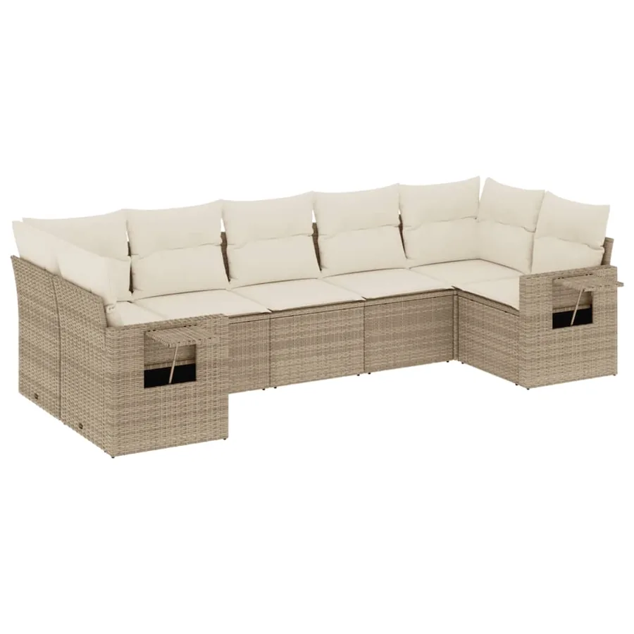 Salon de jardin avec coussins 7 pcs beige résine tressée - 2