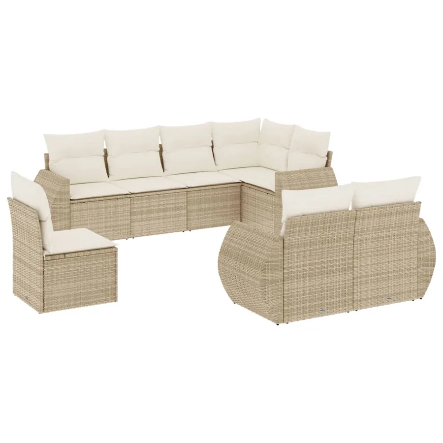 Salon de jardin avec coussins 8 pcs beige résine tressée - 2