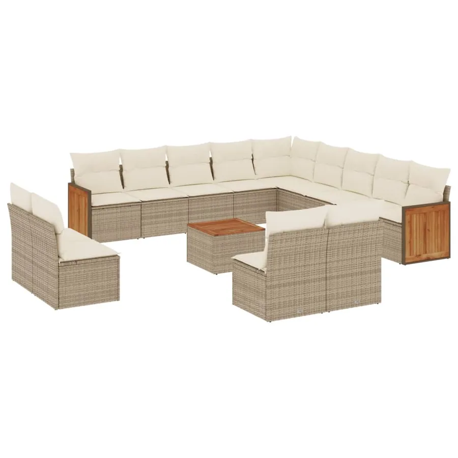 Salon de jardin avec coussins 14 pcs beige résine tressée - 2