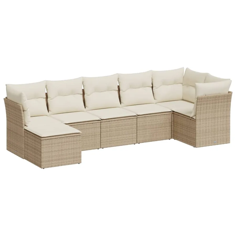Salon de jardin avec coussins 7 pcs beige résine tressée - 2
