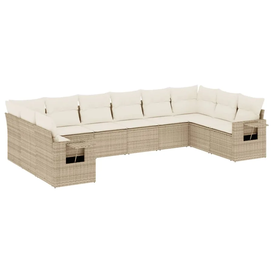 Salon de jardin avec coussins 10 pcs beige résine tressée - 2