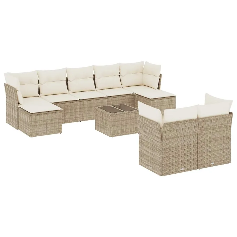 Salon de jardin avec coussins 10 pcs beige résine tressée - 2