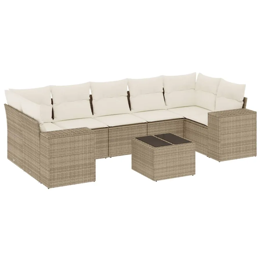 Salon de jardin avec coussins 8 pcs beige résine tressée - 2