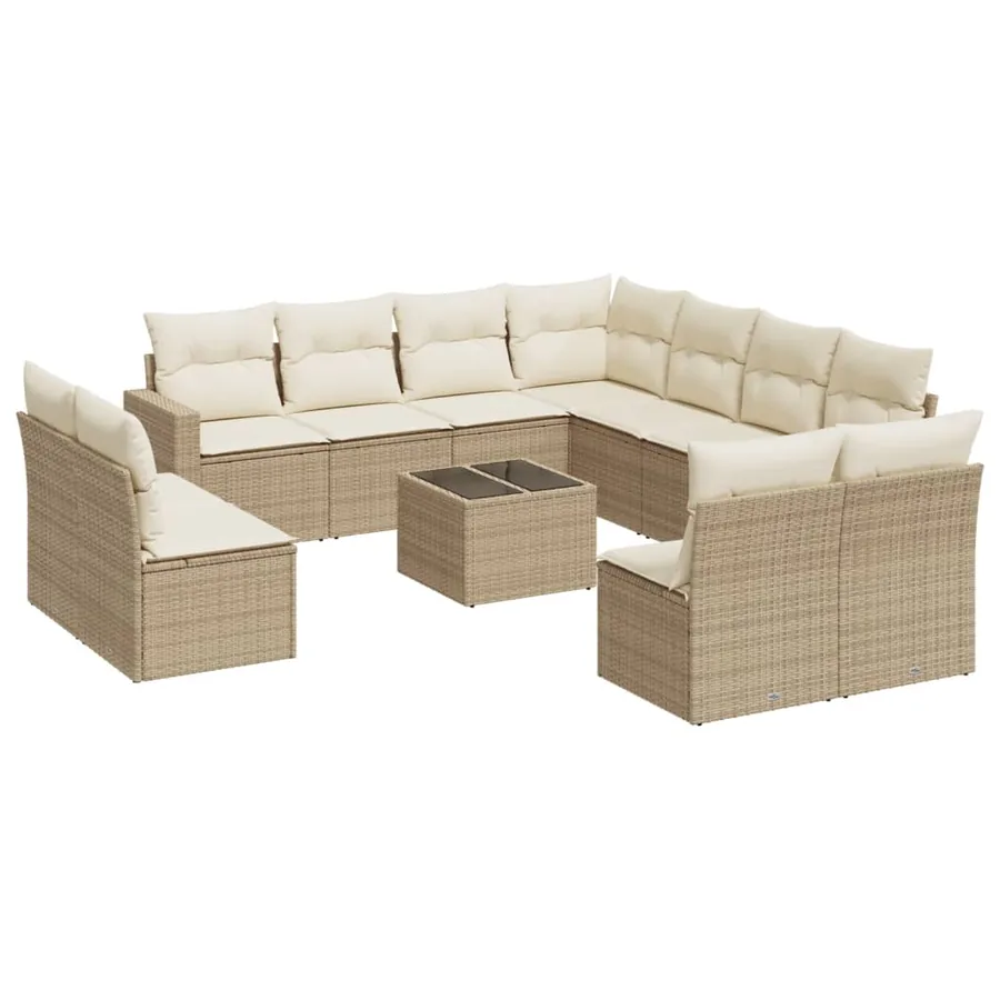 Salon de jardin avec coussins 12 pcs beige résine tressée - 2