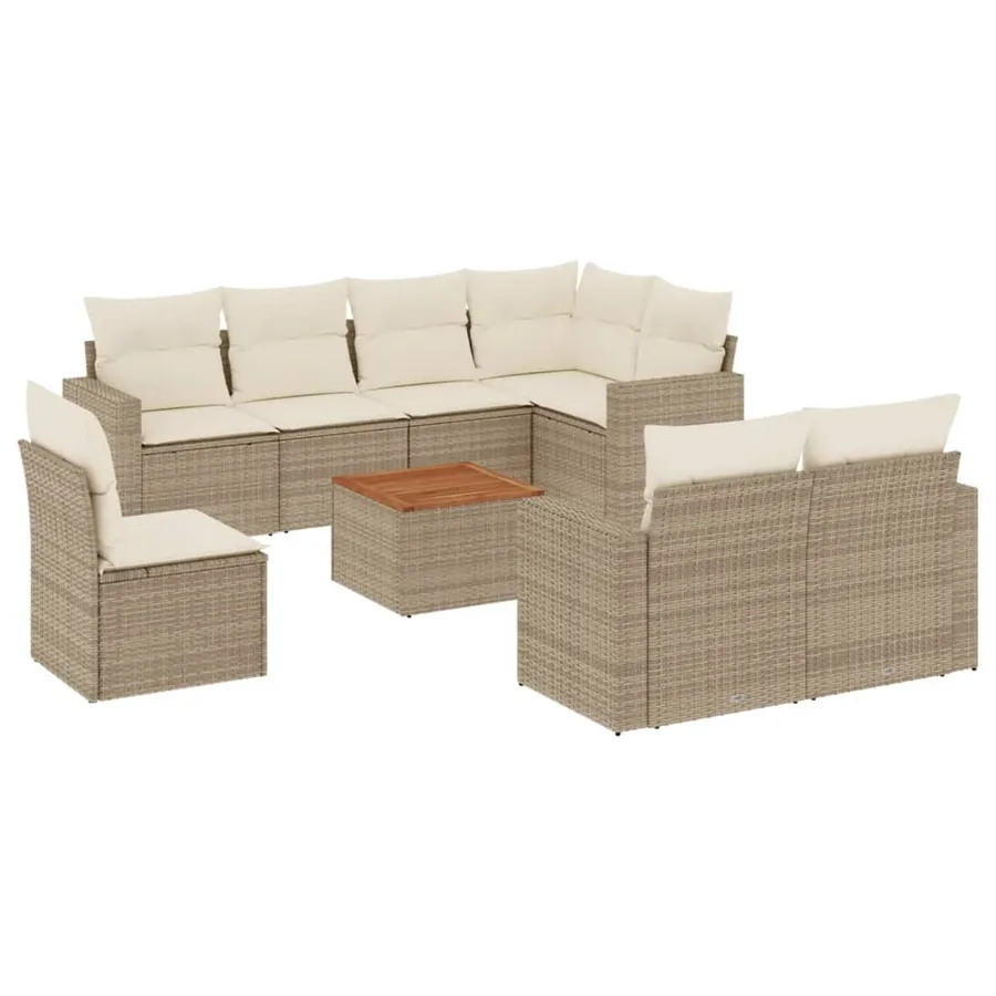 Salon de jardin avec coussins 9 pcs beige résine tressée - 2