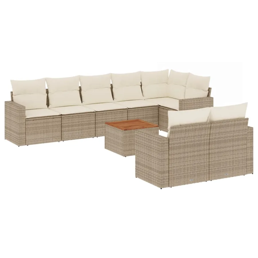 Salon de jardin avec coussins 9 pcs beige résine tressée - 2