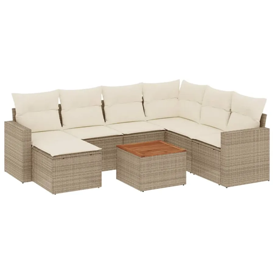 Salon de jardin avec coussins 8 pcs beige résine tressée - 2