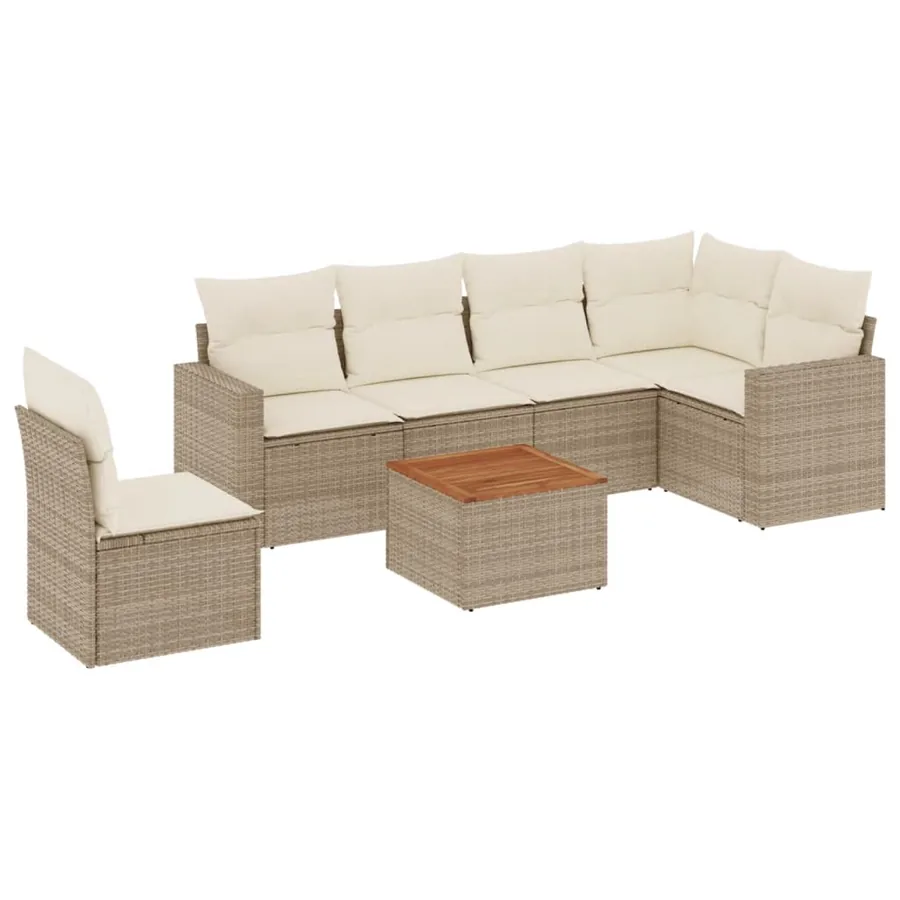 Salon de jardin avec coussins 7 pcs beige résine tressée - 2