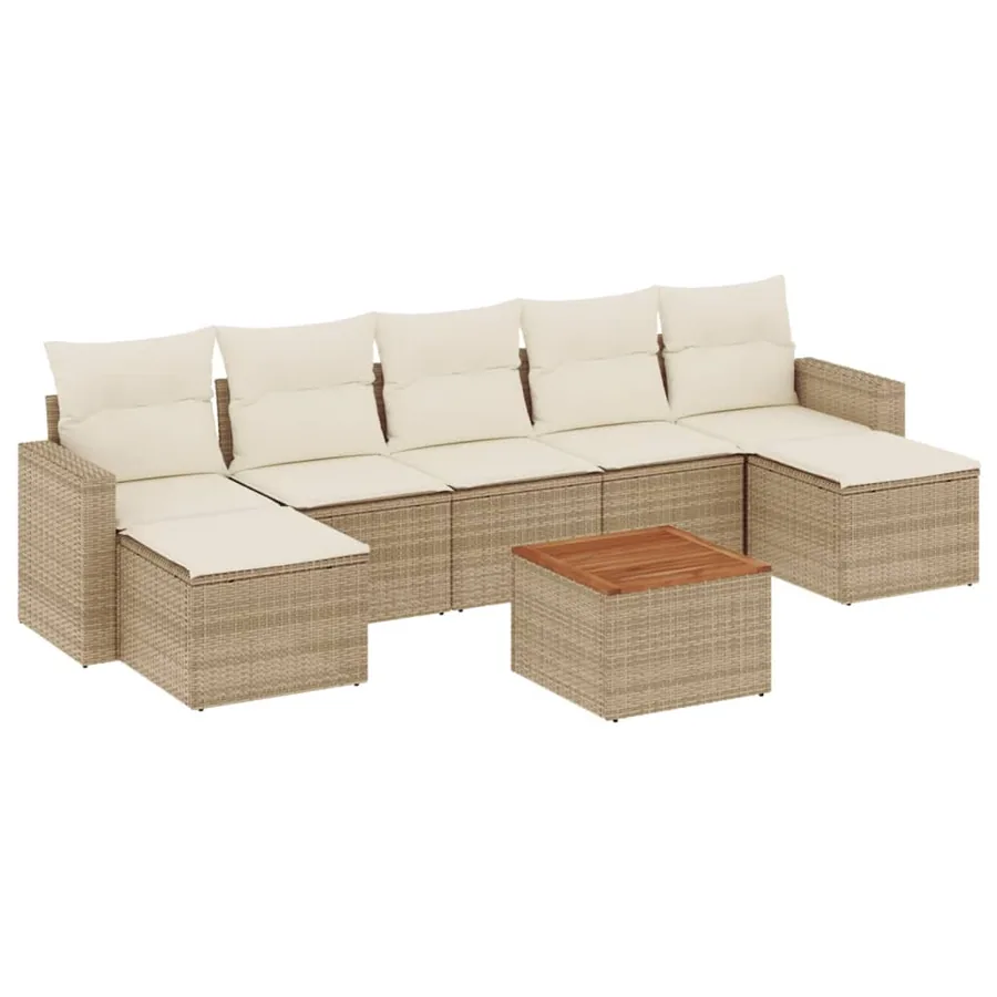 Salon de jardin avec coussins 8 pcs beige résine tressée - 2