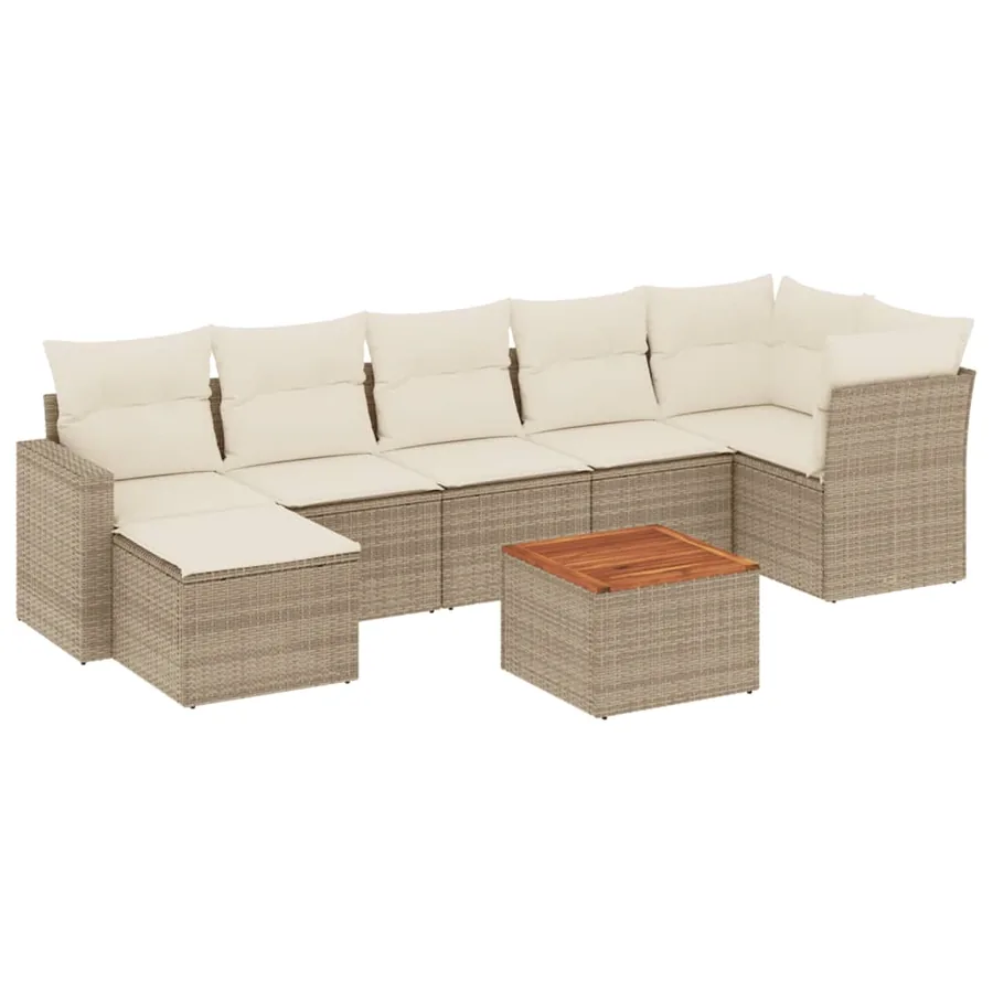 Salon de jardin avec coussins 8 pcs beige résine tressée - 2