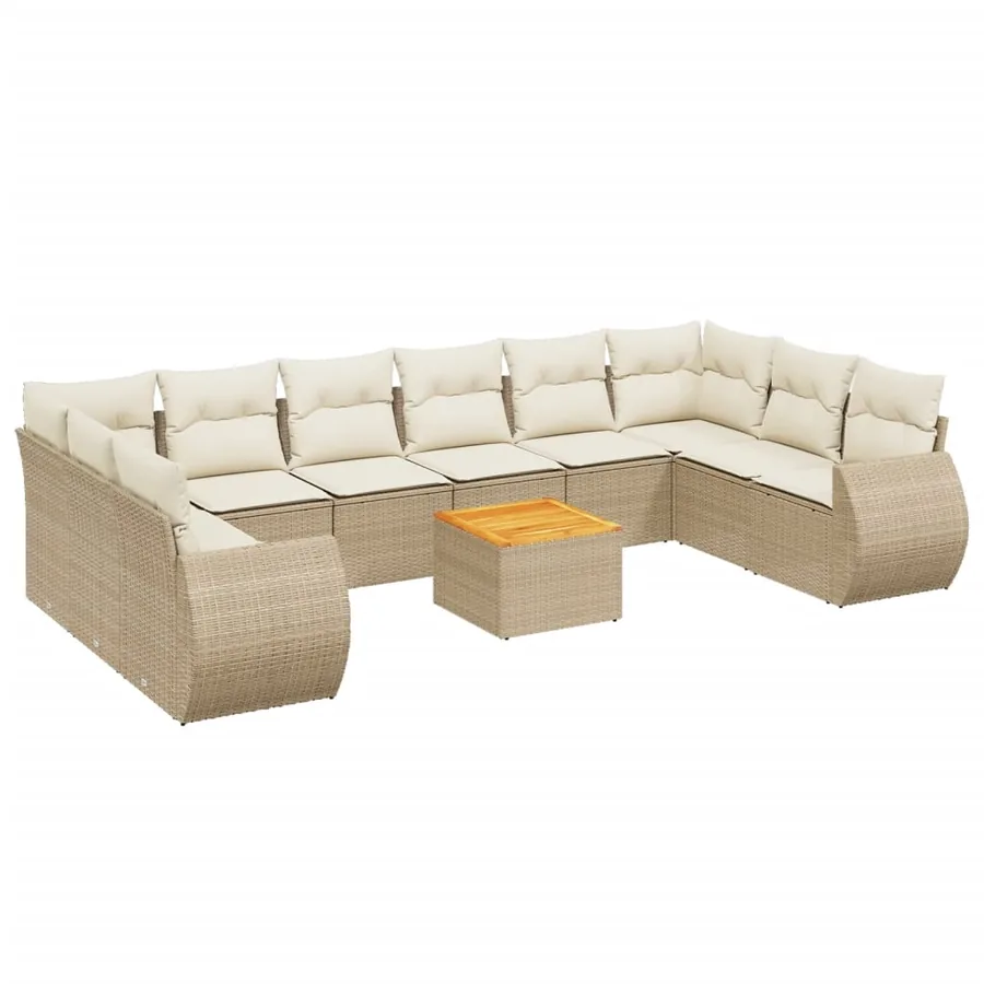 Salon de jardin 11 pcs avec coussins beige résine tressée - 2