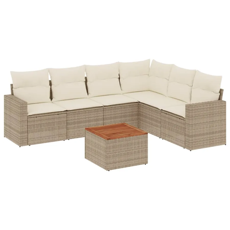 Salon de jardin avec coussins 7 pcs beige résine tressée - 2