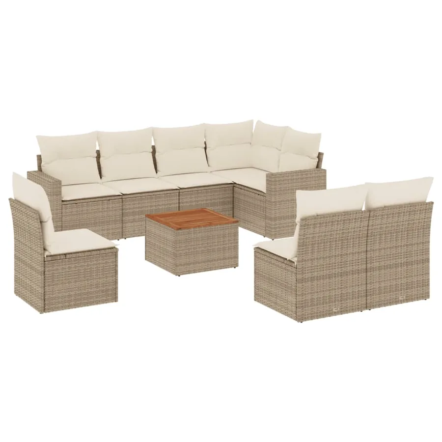 Salon de jardin avec coussins 9 pcs beige résine tressée - 2