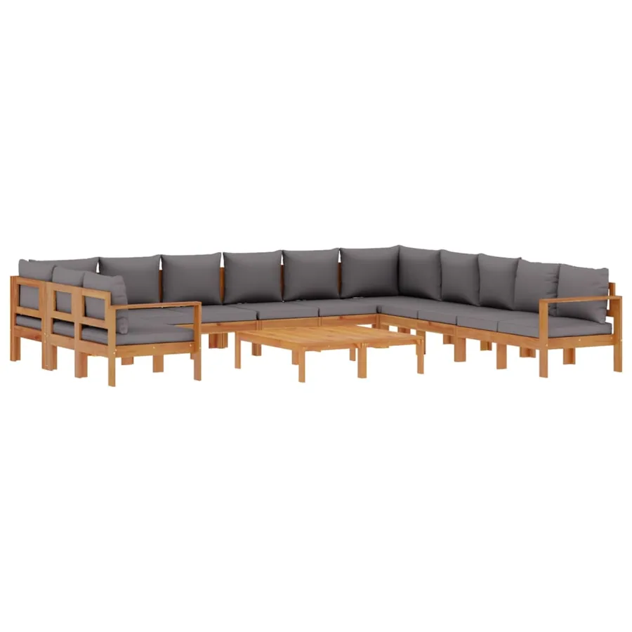 Salon de jardin avec coussins 9 pcs bois massif d'acacia - 2