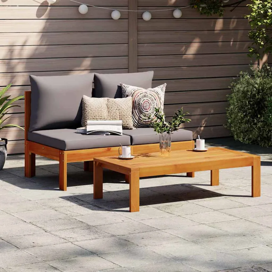Canapé de jardin sans accoudoirs coussins 2 places bois acacia - 3