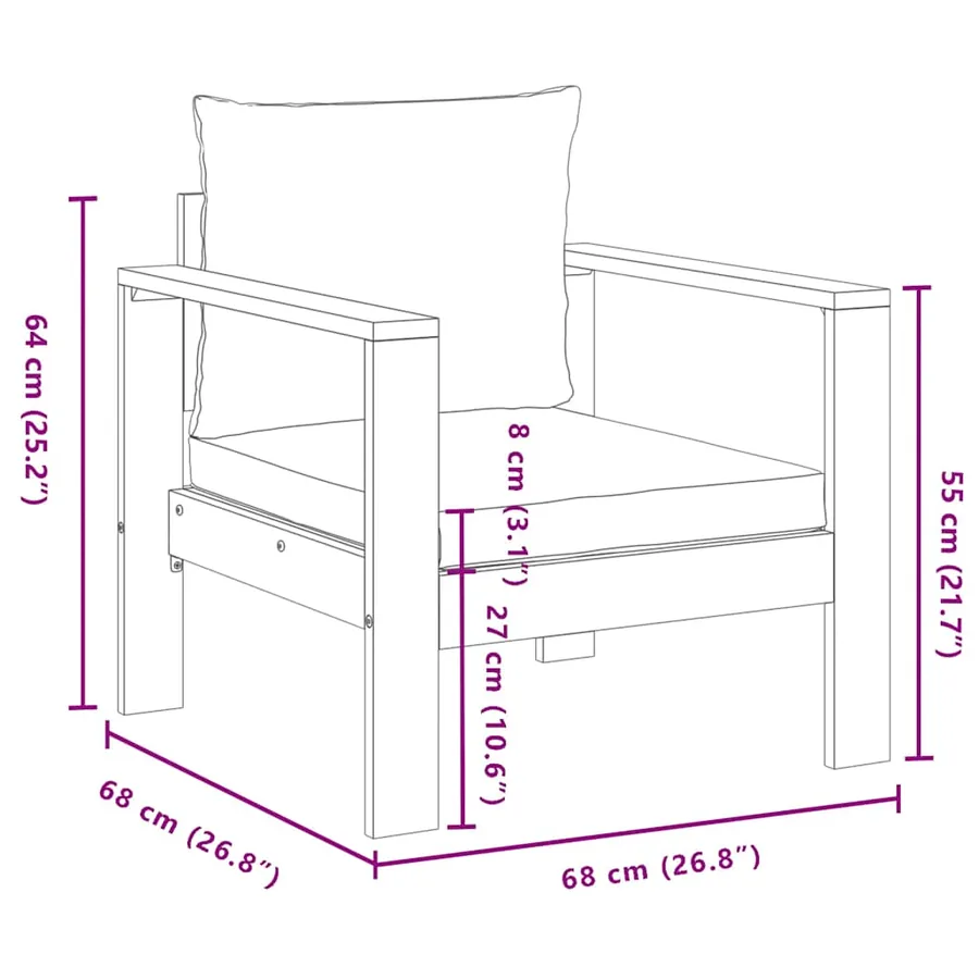 Chaise de jardin avec coussins bois massif d'acacia - 8