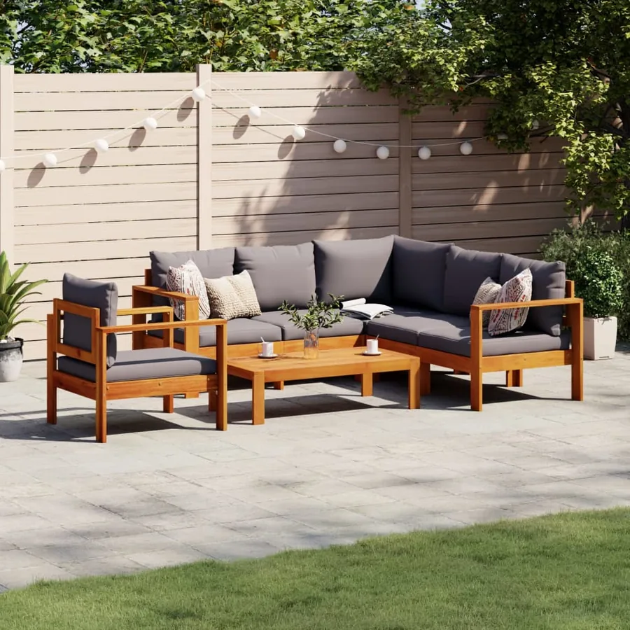 Salon de jardin avec coussins 5 pcs Bois d'acacia solide