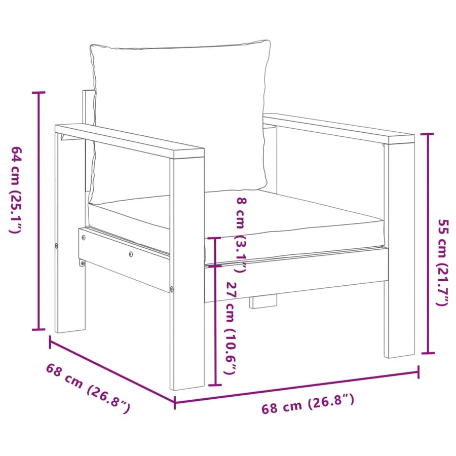 Salon de jardin avec coussins 5 pcs Bois d'acacia solide - 11
