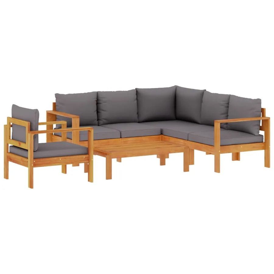 Salon de jardin avec coussins 5 pcs Bois d'acacia solide - 2