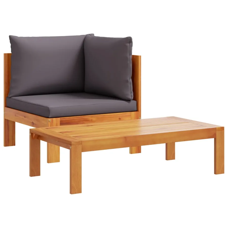 Salon de jardin avec coussins 5 pcs Bois d'acacia solide - 3
