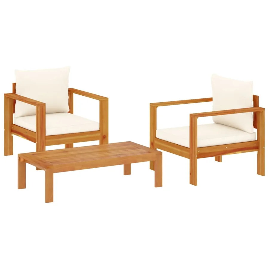Salon de jardin avec coussins 3 pcs bois massif d'acacia - 2