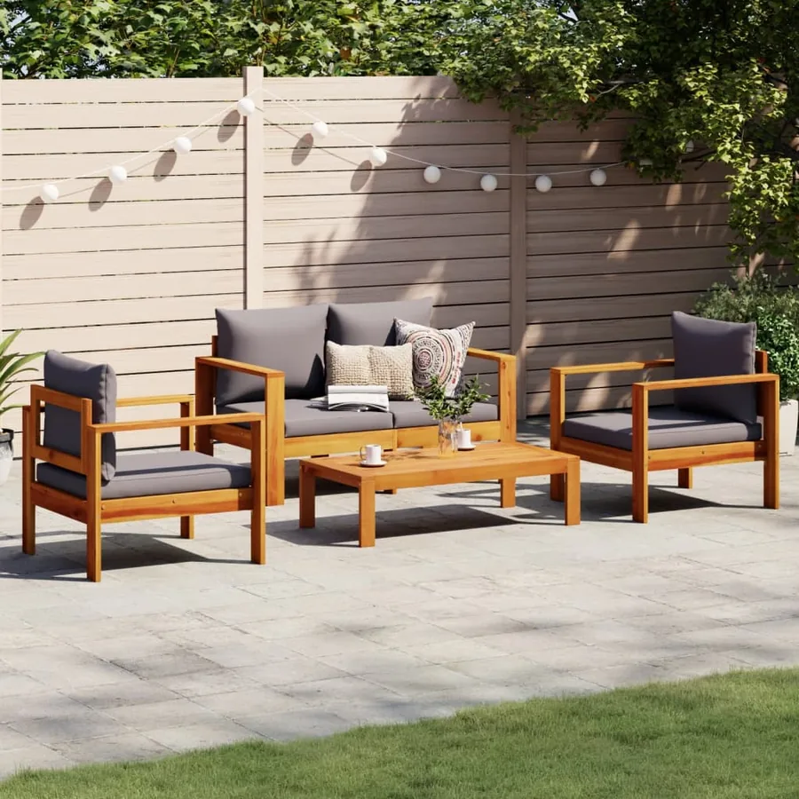 Salon de jardin avec coussins 4 pcs bois d'acacia massif